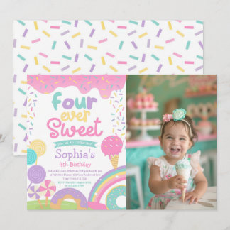 Candyland und Ice Cream Vier-mal Sweet Birthday Einladung