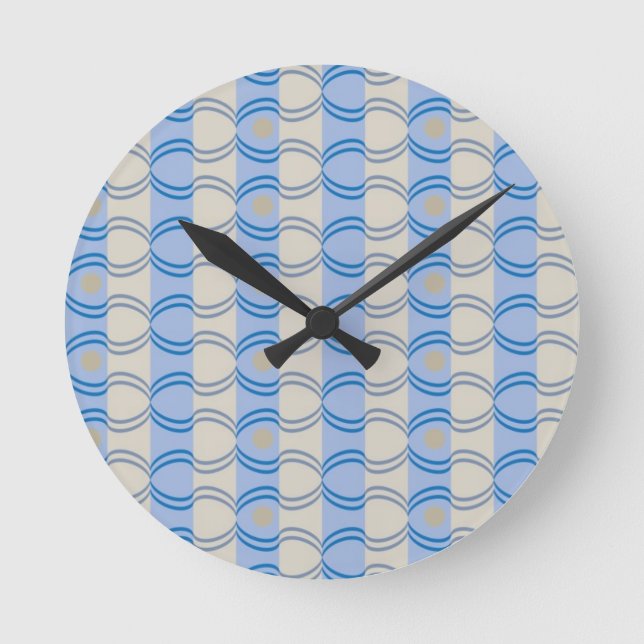 Candystripe Blau auf lagertan Runde Wanduhr (Vorderseite)