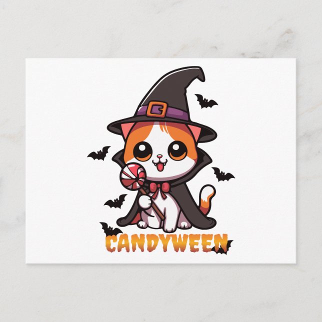 candyween - cat Hexenhalloween Postkarte (Vorderseite)