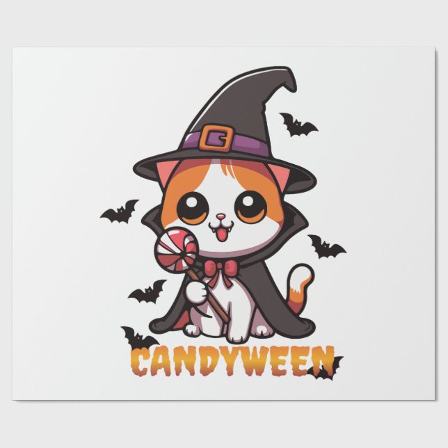 candyween - Katzenhexe Halloween Geschenkpapier (Flach)