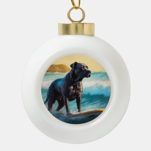 Cane Corso Beach Surfgrafik Keramik Kugel-Ornament (Vorderseite)