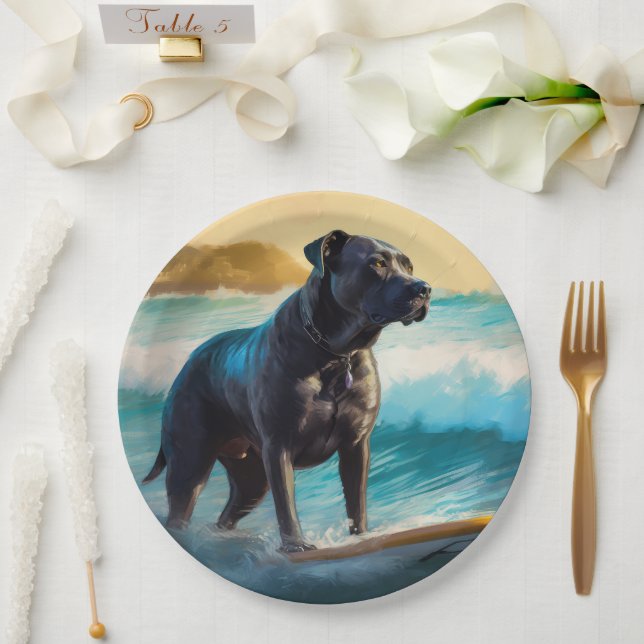Cane Corso Beach Surfgrafik Pappteller (Hochzeit)