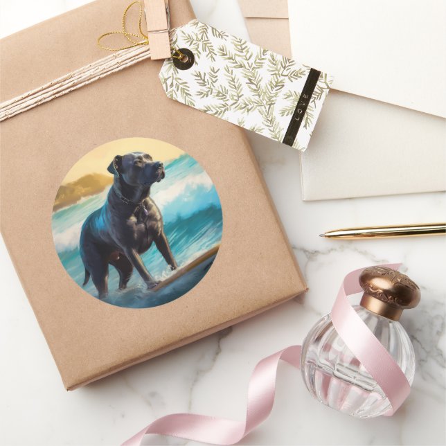 Cane Corso Beach Surfgrafik Runder Aufkleber (Schenken)