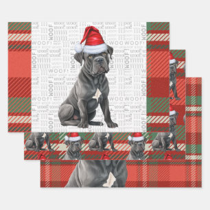 Cane Corso Christmas Dog Red Green Kariert Geschenkpapier Set