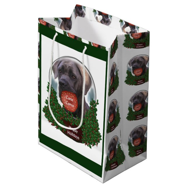 Cane Corso Christmas Mittlere Geschenktüte (Vorderseite Schrägansicht)