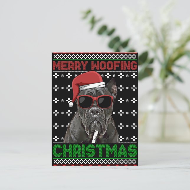 Cane Corso Dog Funny Merry Woofing Weihnachten Postkarte (Stehend Vorderseite)