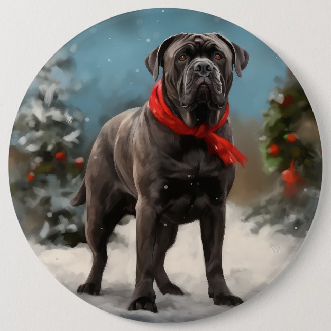 Cane Corso Dog im Schnee Weihnachten Button (Vorderseite)