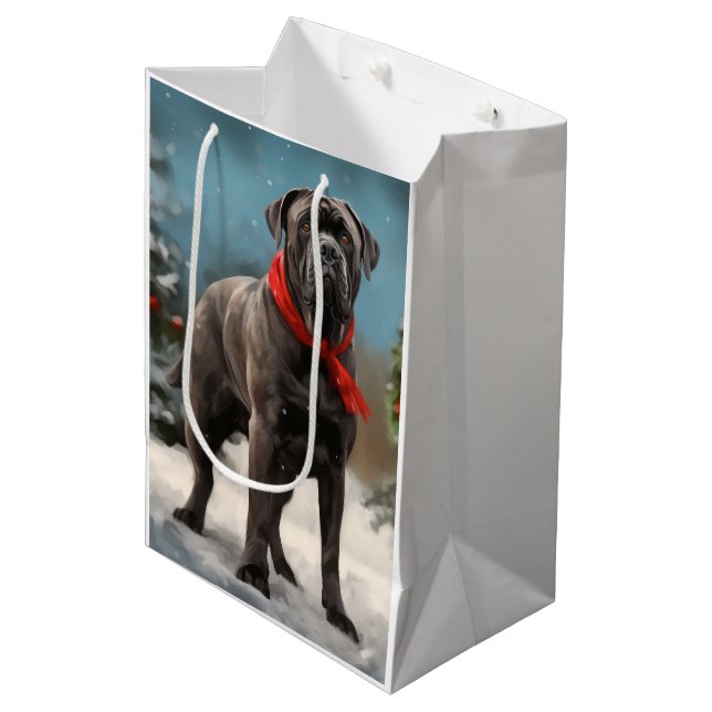 Cane Corso Dog im Schnee Weihnachten Mittlere Geschenktüte (Vorderseite Schrägansicht)