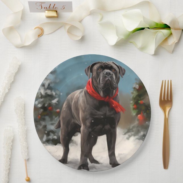 Cane Corso Dog im Schnee Weihnachten Pappteller (Hochzeit)