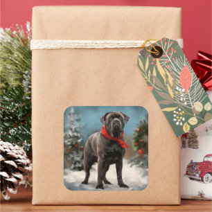 Cane Corso Dog im Schnee Weihnachten Quadratischer Aufkleber