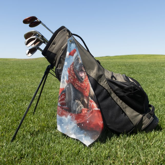 Cane Corso Dog in Sledge Let it Schnee Weihnachten Golfhandtuch (Gras)