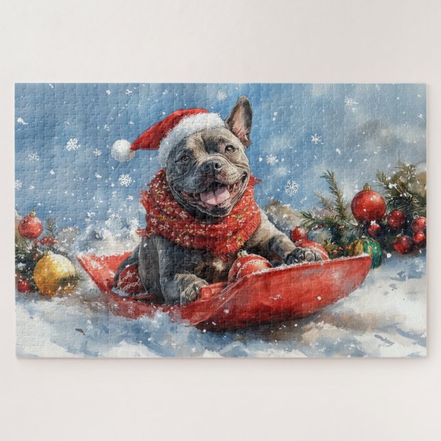 Cane Corso Dog in Sledge Let it Schnee Weihnachten Puzzle (Horizontal)