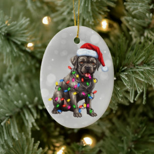 Cane Corso Dog in Weihnachtsbeleuchtung gepackt Keramik Ornament