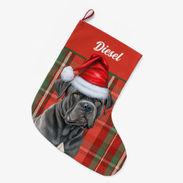 Cane Corso Dog mit Red Holiday Kariert Personalisi Großer Weihnachtsstrumpf