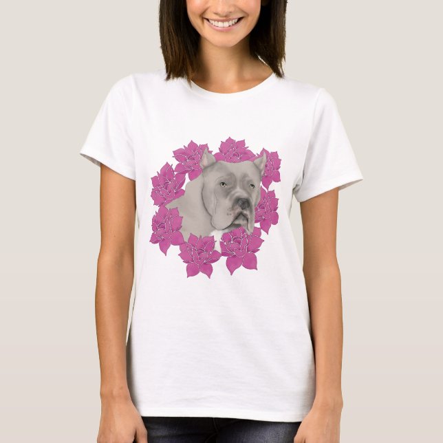 Cane Corso Dog mit rosa Blume T-Shirt (Vorderseite)