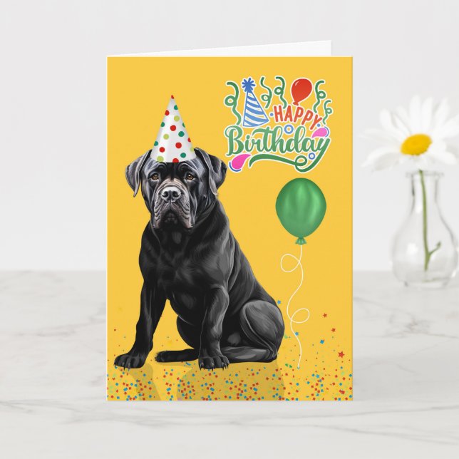 Cane Corso Dog Party Hat Yellow Birthday Karte (Kleine Pflanze)