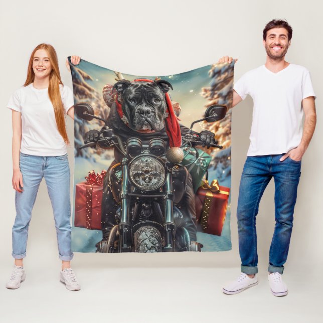 Cane Corso Dog Riding Motorrad Weihnachten Fleecedecke (Beispiel)
