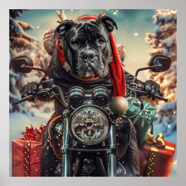 Cane Corso Dog Riding Motorrad Weihnachten Poster (Vorne)
