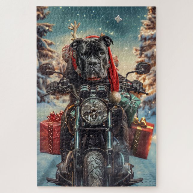 Cane Corso Dog Riding Motorrad Weihnachten Puzzle (Vertikal)