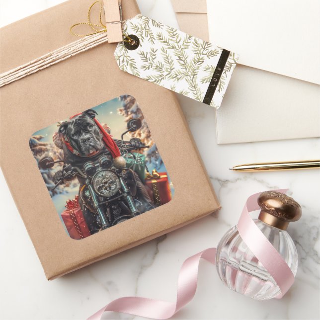 Cane Corso Dog Riding Motorrad Weihnachten Quadratischer Aufkleber (Schenken)