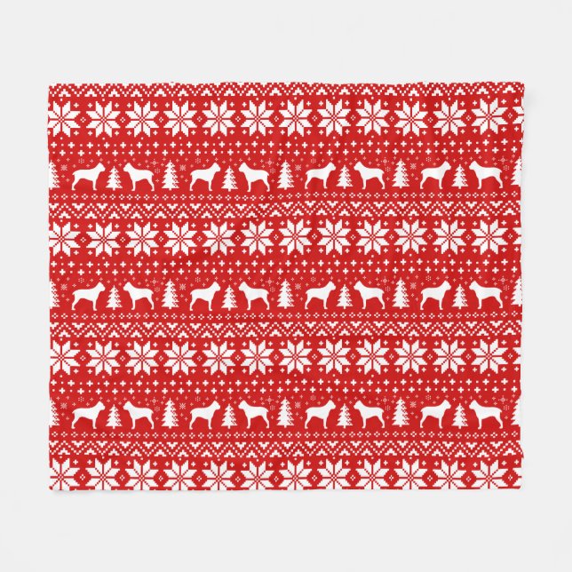 Cane Corso Dog Silhouetten Weihnachtsmuster Rot Fleecedecke (Vorderseite (Horizontal))