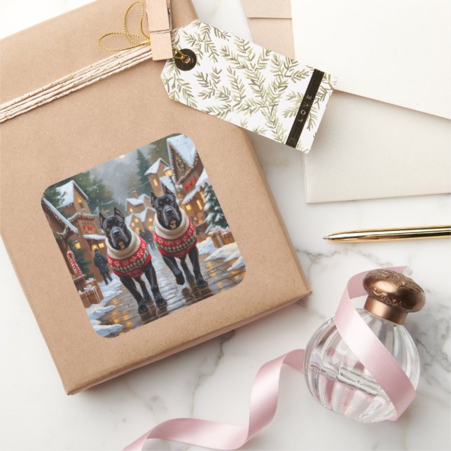 Cane Corso Dogs Christmas Snow Holiday Quadratischer Aufkleber (Schenken)