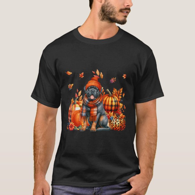 Cane Corso Erntedank Leopard Pumpkins Fall Leav T-Shirt (Vorderseite)