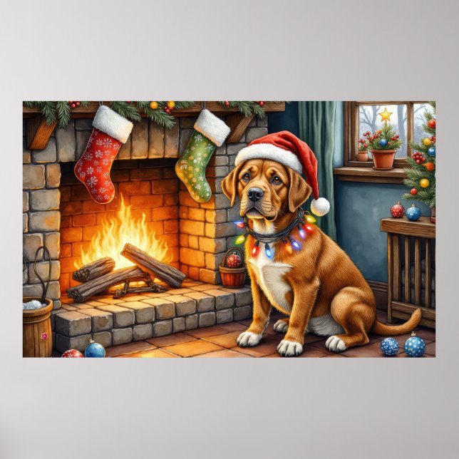 Cane Corso Fireplace with Christmas Lights Poster (Vorne)