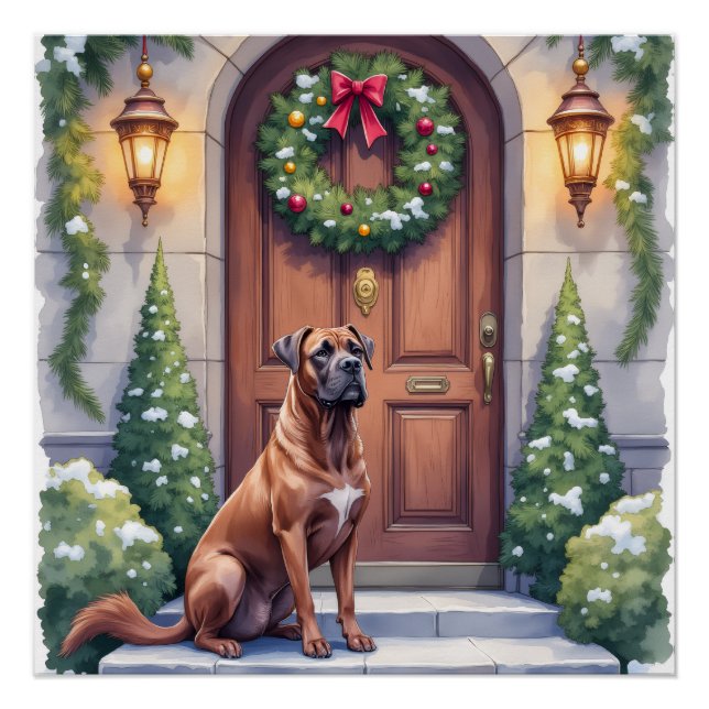 Cane Corso Grand Door Evergreen Christmas Art Poster (Vorderseite)