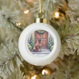 Cane Corso Große Tür Immergrün Weihnachtskunst Keramik Kugel-Ornament