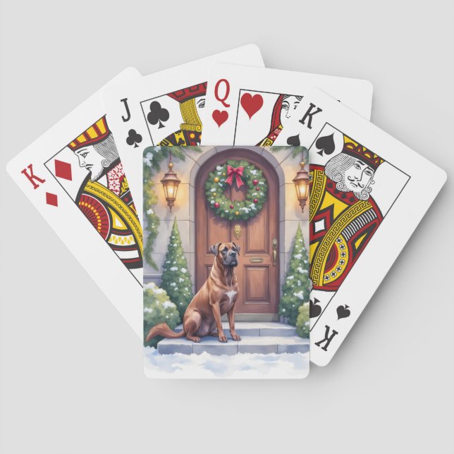 Cane Corso Große Tür Immergrün Weihnachtskunst Spielkarten (Rückseite)