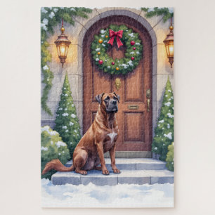 Cane Corso Große Tür Immergrüne Weihnachtskunst Puzzle