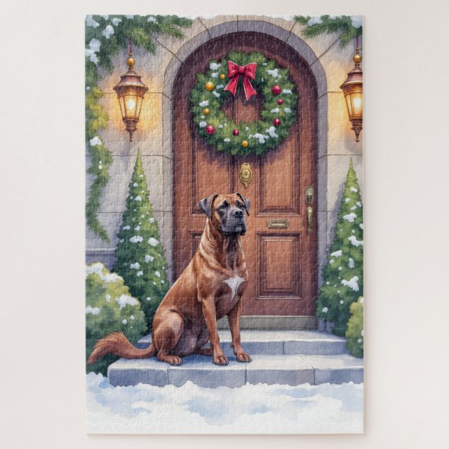 Cane Corso Große Tür Immergrüne Weihnachtskunst Puzzle (Vertikal)