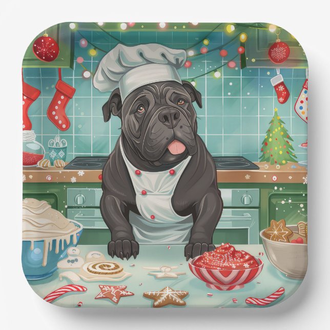 Cane Corso Holiday Baking: Feierliche Weihnachten Pappteller (Vorderseite)