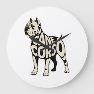 Cane Corso Hund Fette Typografie Kunst Große Wanduhr