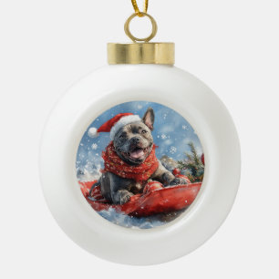 Cane Corso Hund im Schlitten Lass es schneien Weih Keramik Kugel-Ornament