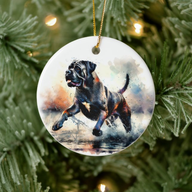 Cane Corso Hund mit Wasserfarbe Keramik Ornament (Baum)
