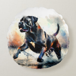 Cane Corso Hund mit Wasserfarbe Rundes Kissen