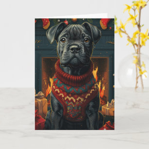 Cane Corso Hund mit Weihnachtsgeschenken Feuerplat Karte