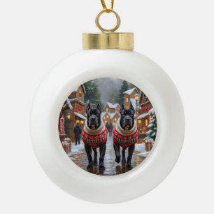 Cane Corso Hunde Weihnachten Schnee Urlaub Keramik Kugel-Ornament