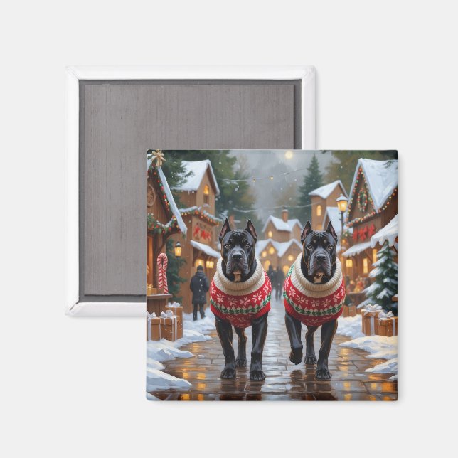 Cane Corso Hunde Weihnachten Schnee Urlaub Magnet (Vorderseite/Rückseite)