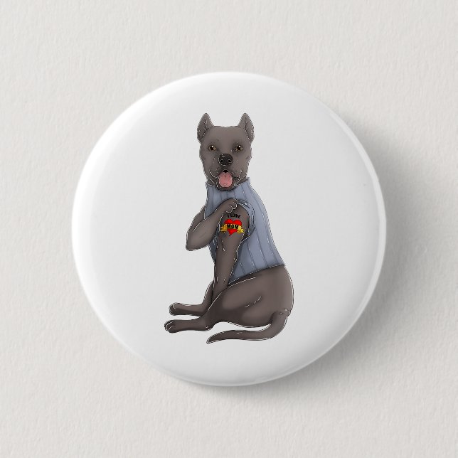 Cane Corso I Liebe Mama Tattoo Hundeshirt Funny Mo Button (Vorderseite)