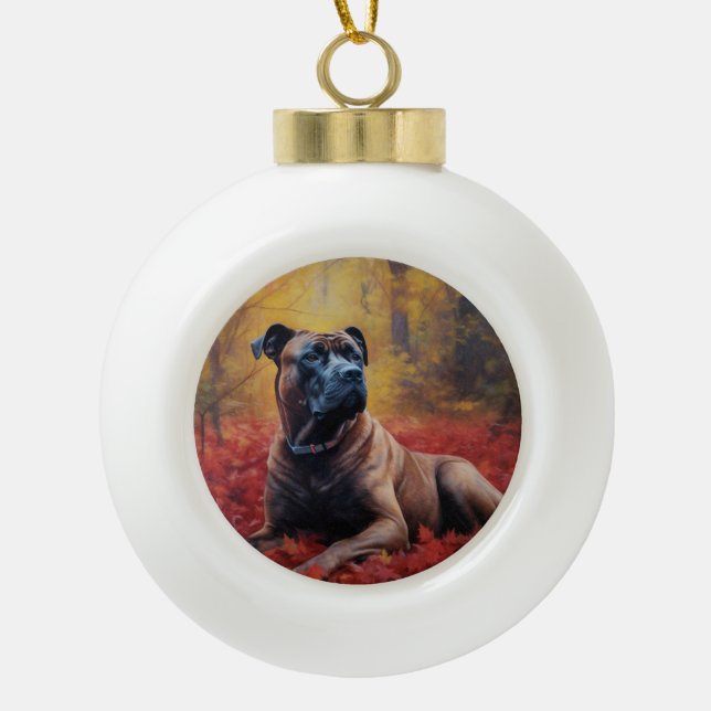 Cane Corso im Herbst Leaves Fall Inspiriert Keramik Kugel-Ornament (Vorderseite)