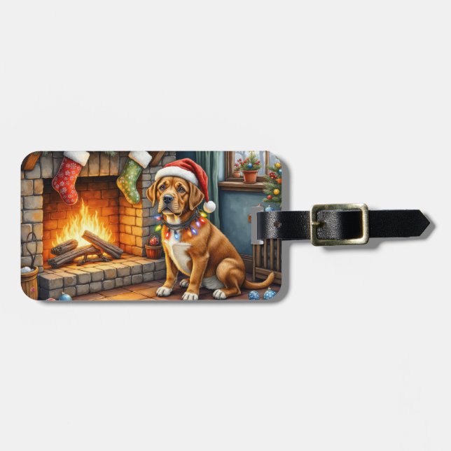 Cane Corso Kamin mit Weihnachtslichtern Gepäckanhänger (Vorderseite horizontal)