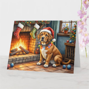 Cane Corso Kamin mit Weihnachtslichtern Karte