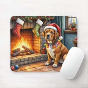 Cane Corso Kamin mit Weihnachtslichtern Mousepad
