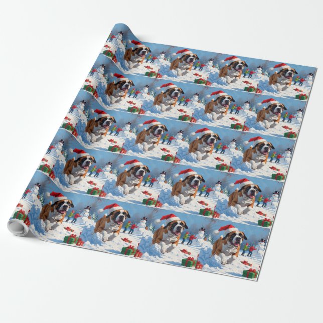 Cane Corso läuft im Schnee mit Weihnachtshut Geschenkpapier (Ungerollt)