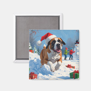 Cane Corso läuft im Schnee mit Weihnachtsmütze Magnet