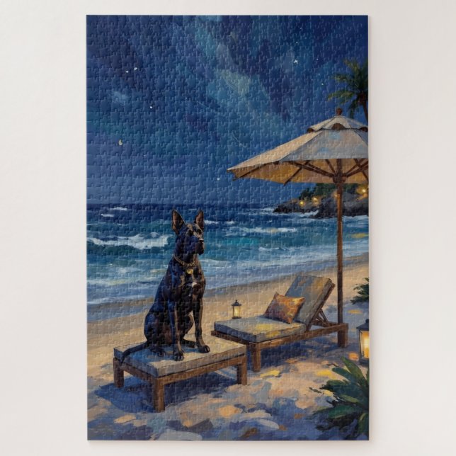 Cane Corso Luxusnacht-Strandszene Puzzle (Vertikal)