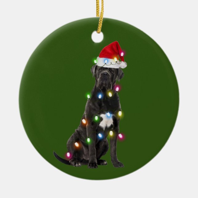Cane corso mit Weihnachtssaftfaschotten-Weihnachts Keramik Ornament (Vorne)